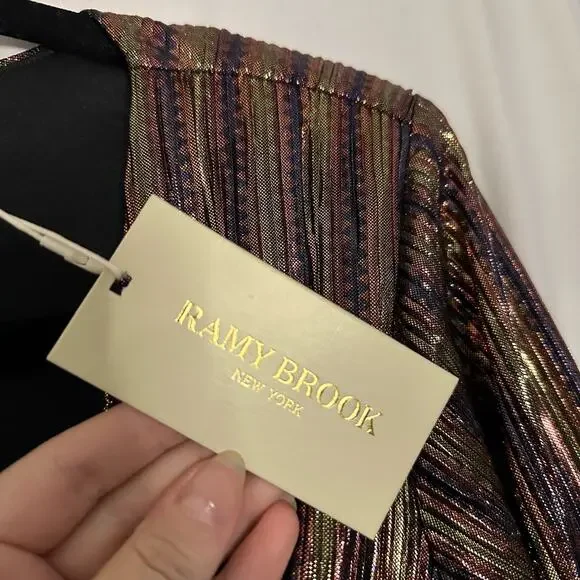 NWT Ramy Brook Sutton Metallic Navy Combo Maxi Dress 2XS